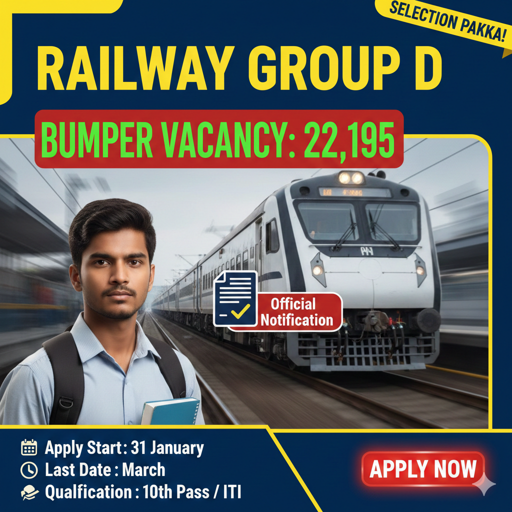 Railway Group D Vacancy 2026 22195 Posts 10th Pass Apply Online